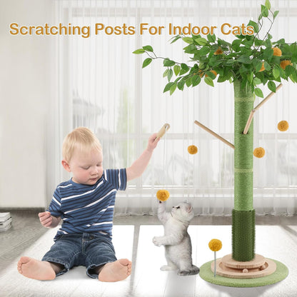 46" Tall Cat Scratching Post, Natural Sisal Cat Tree for Indoor Adult Cats