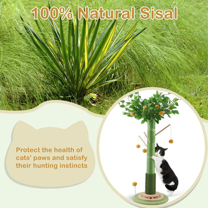 46" Tall Cat Scratching Post, Natural Sisal Cat Tree for Indoor Adult Cats