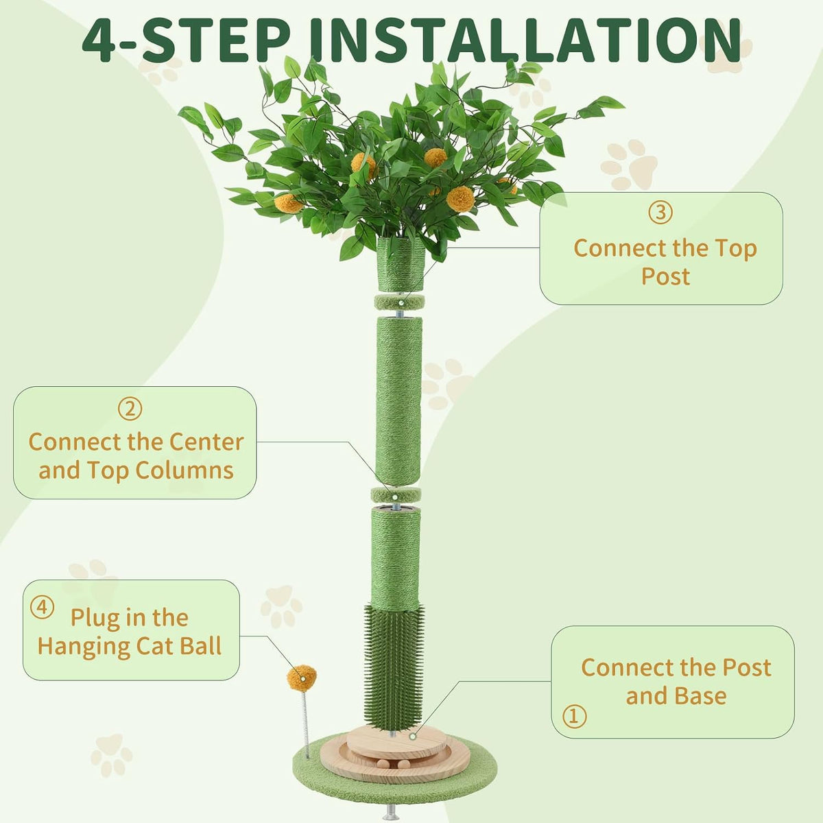 46" Tall Cat Scratching Post, Natural Sisal Cat Tree for Indoor Adult Cats