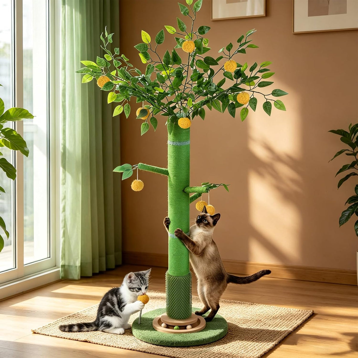 46" Tall Cat Scratching Post, Natural Sisal Cat Tree for Indoor Adult Cats