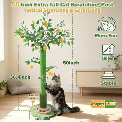 46" Tall Cat Scratching Post, Natural Sisal Cat Tree for Indoor Adult Cats