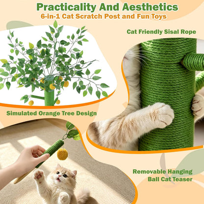 46" Tall Cat Scratching Post, Natural Sisal Cat Tree for Indoor Adult Cats
