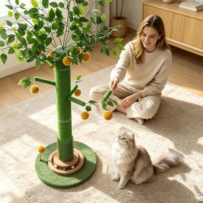 46" Tall Cat Scratching Post, Natural Sisal Cat Tree for Indoor Adult Cats