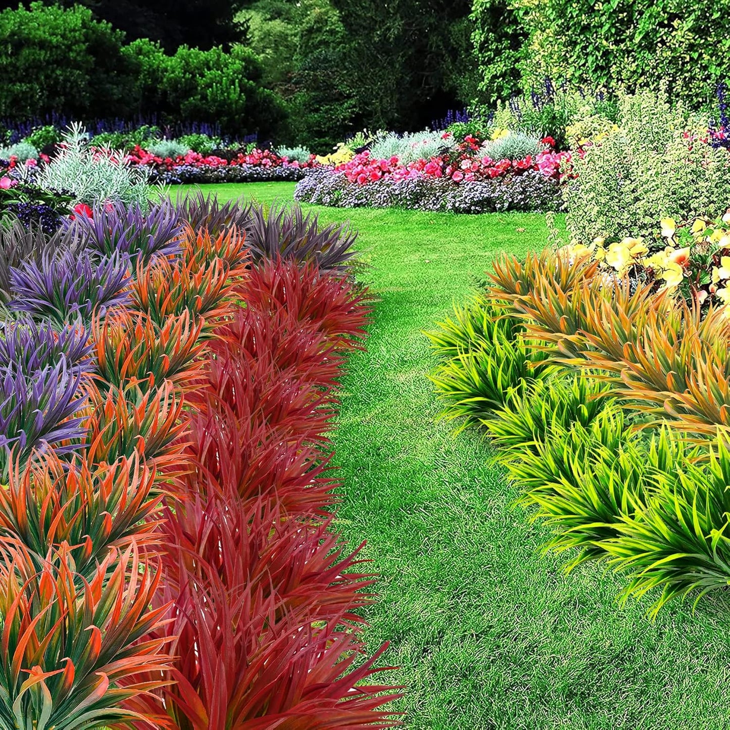 Artificial Plants Flowers Outdoors, UV, Fake Tropical Plants, 8 Pcs | red, artificial grass plants outdoor, tall, uv resistant