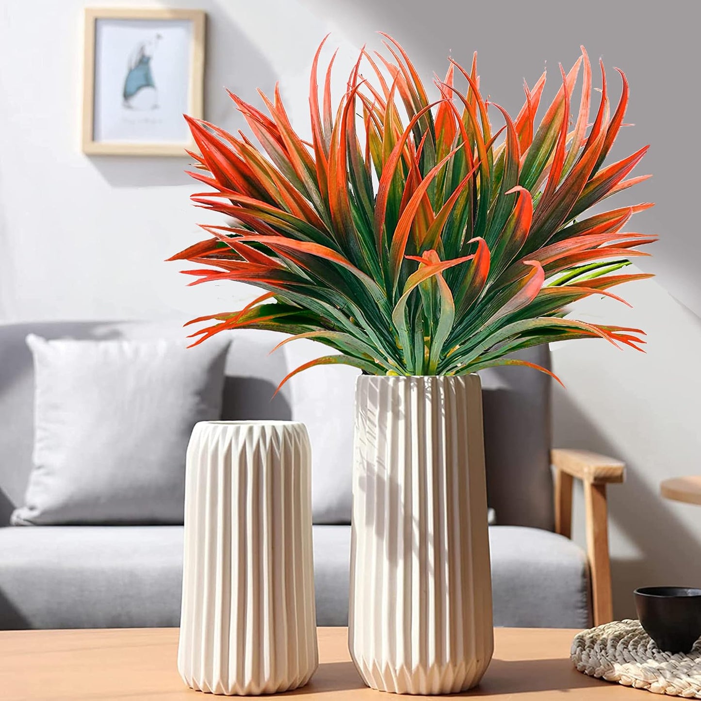 Artificial Plants Flowers Outdoors, UV, Fake Tropical Plants, 8 Pcs | red, artificial grass plants outdoor, tall, uv resistant