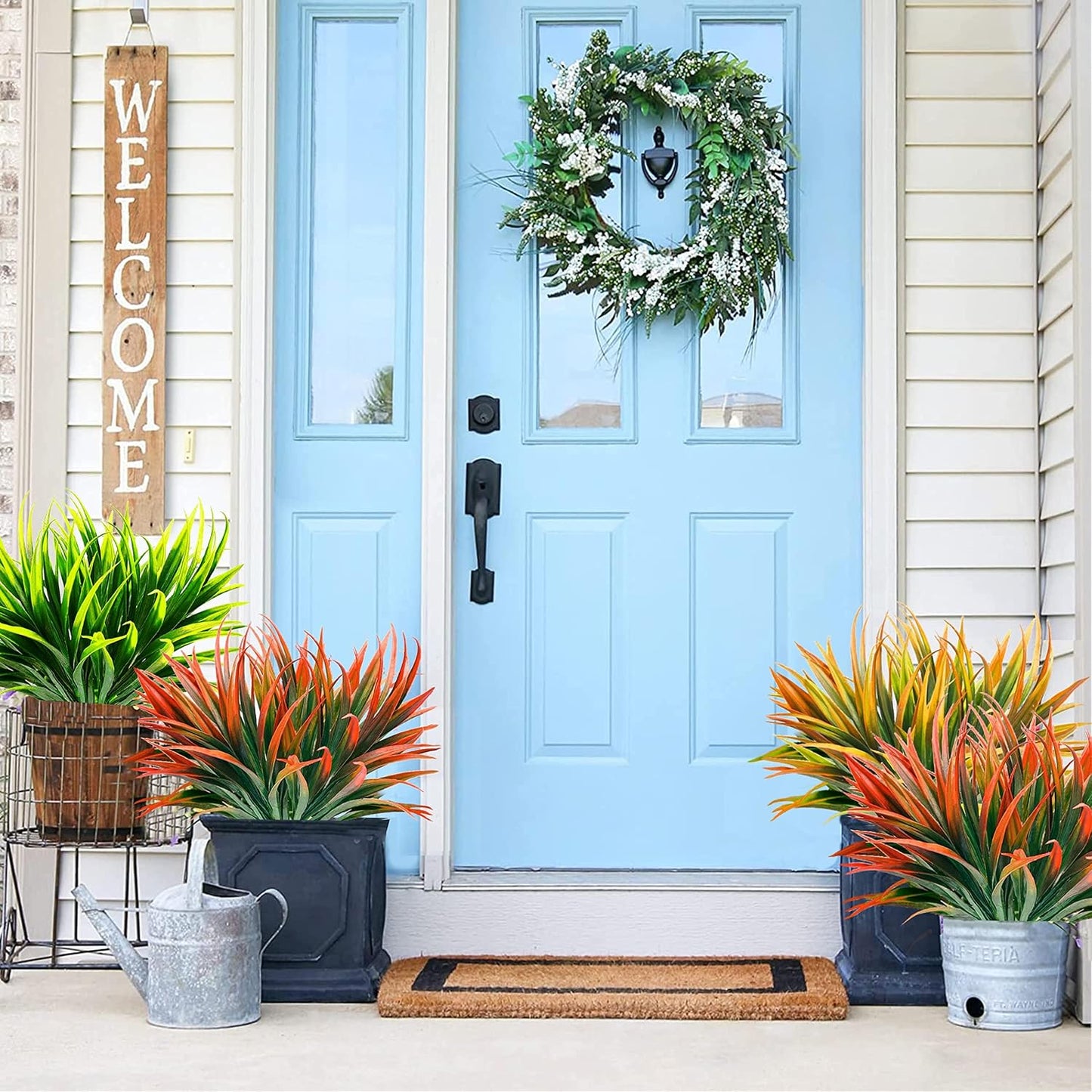 Artificial Plants Flowers Outdoors, UV, Fake Tropical Plants, 8 Pcs | red, artificial grass plants outdoor, tall, uv resistant