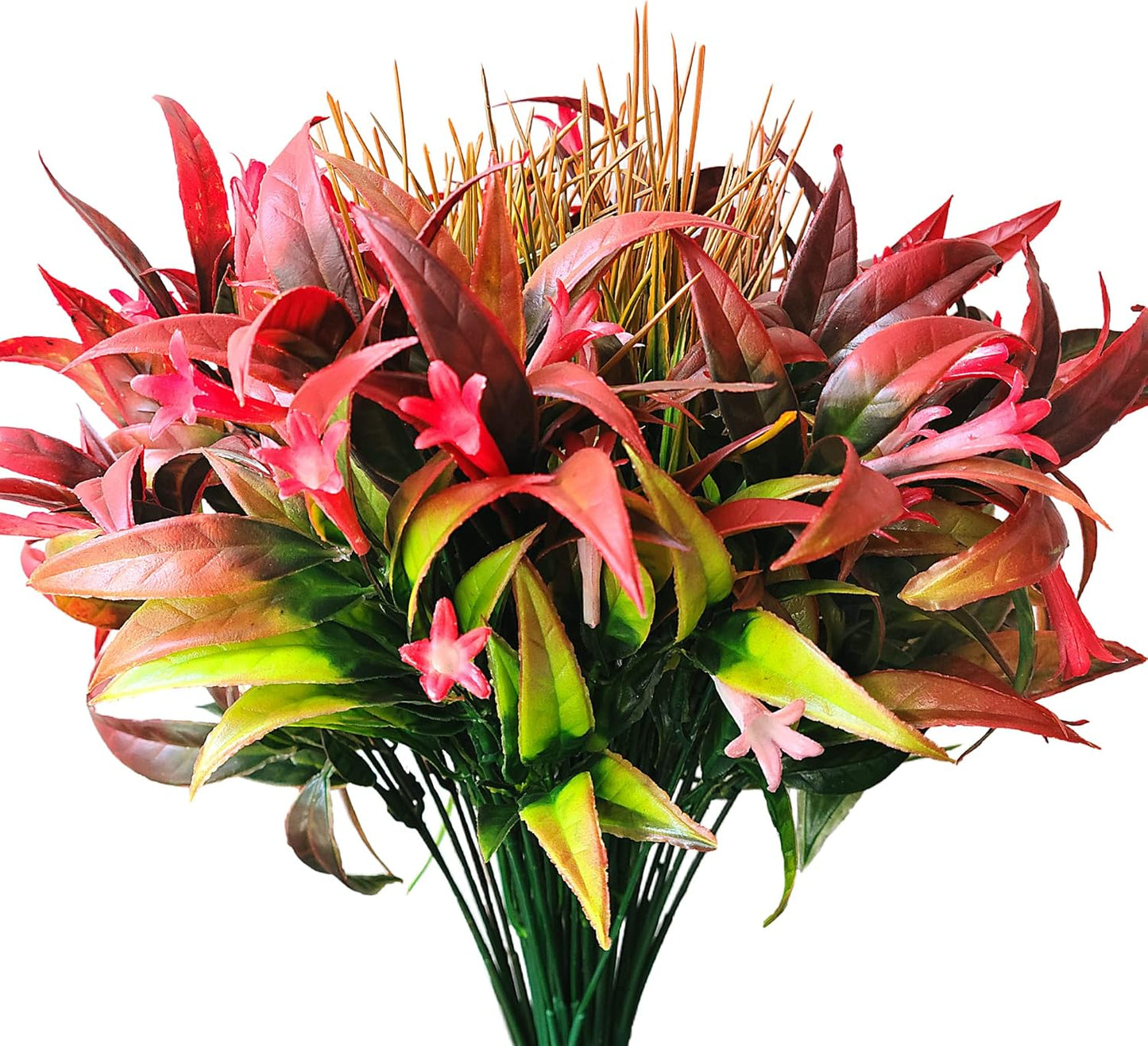 Artificial Plants Flowers Outdoors, UV, Fake Tropical Plants, 8 Pcs | red, artificial grass plants outdoor, tall, uv resistant