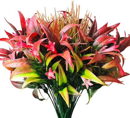 Artificial Plants Flowers Outdoors, UV, Fake Tropical Plants, 8 Pcs | red, artificial grass plants outdoor, tall, uv resistant
