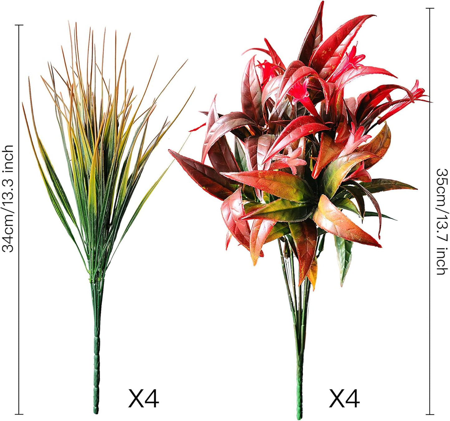 Artificial Plants Flowers Outdoors, UV, Fake Tropical Plants, 8 Pcs | red, artificial grass plants outdoor, tall, uv resistant