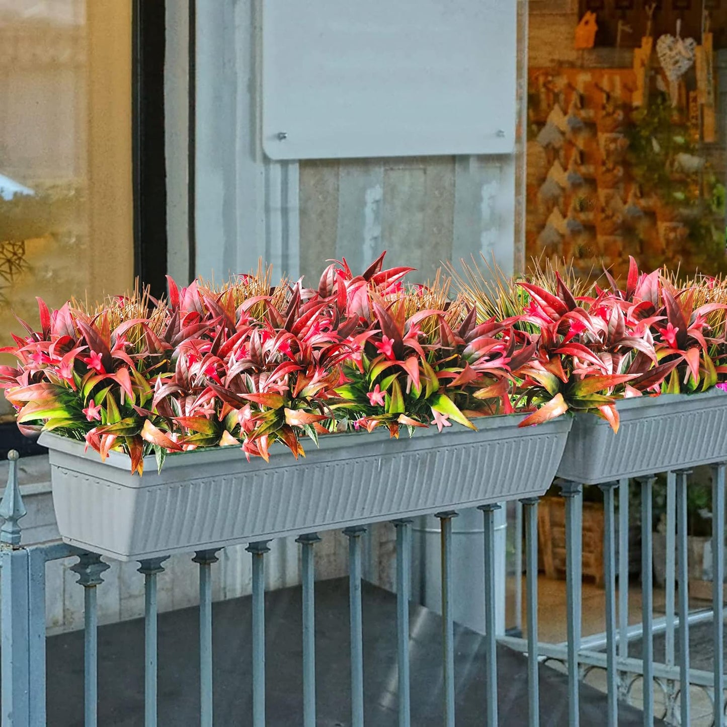 Artificial Plants Flowers Outdoors, UV, Fake Tropical Plants, 8 Pcs | red, artificial grass plants outdoor, tall, uv resistant