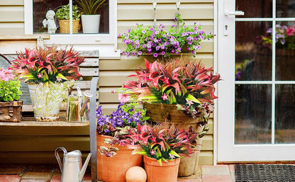 Artificial Plants Flowers Outdoors, UV, Fake Tropical Plants, 8 Pcs | red, artificial grass plants outdoor, tall, uv resistant
