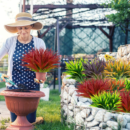 Artificial Plants Flowers Outdoors, UV, Fake Tropical Plants, 8 Pcs | red, artificial grass plants outdoor, tall, uv resistant