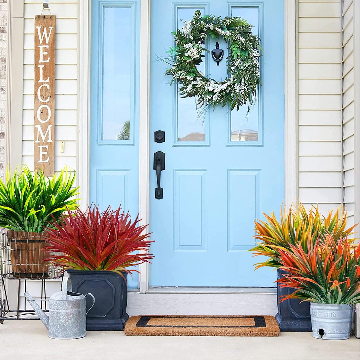 Artificial Plants Flowers Outdoors, UV, Fake Tropical Plants, 8 Pcs | red, artificial grass plants outdoor, tall, uv resistant