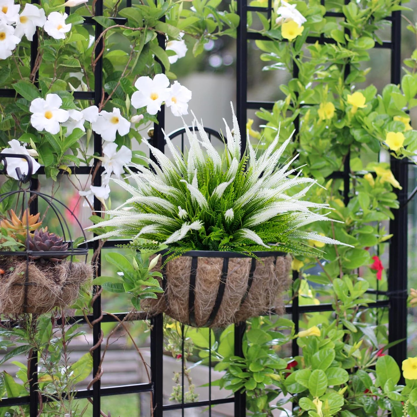 Artificial Plants Flowers Outdoors, UV, Fake Tropical Plants, 8 Pcs | red, artificial grass plants outdoor, tall, uv resistant