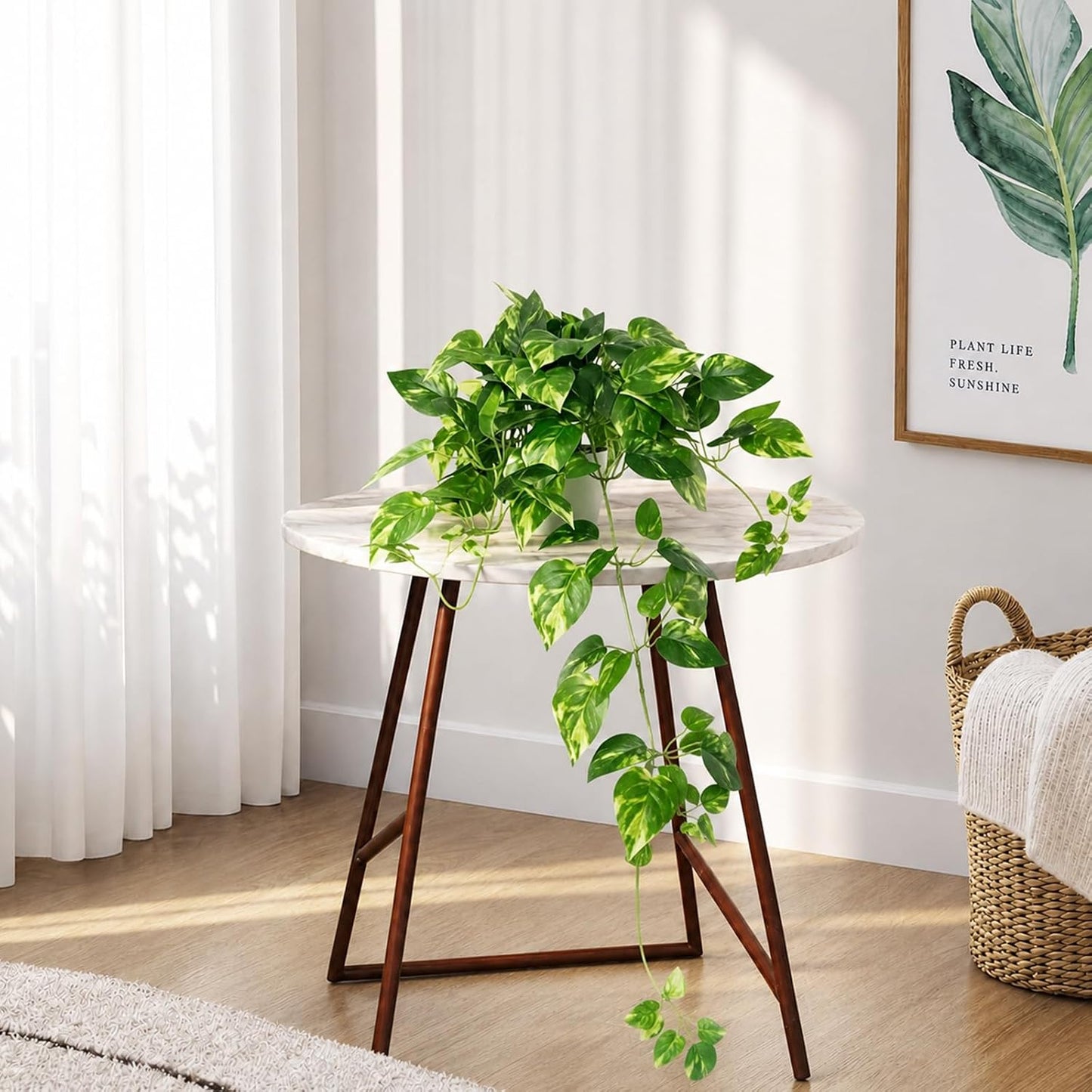 2 Pack Fake Hanging Plants with Pots, Artificial Ivy Vines Decor | Weighted Real Pebble Base for Shelf and Wall Styling