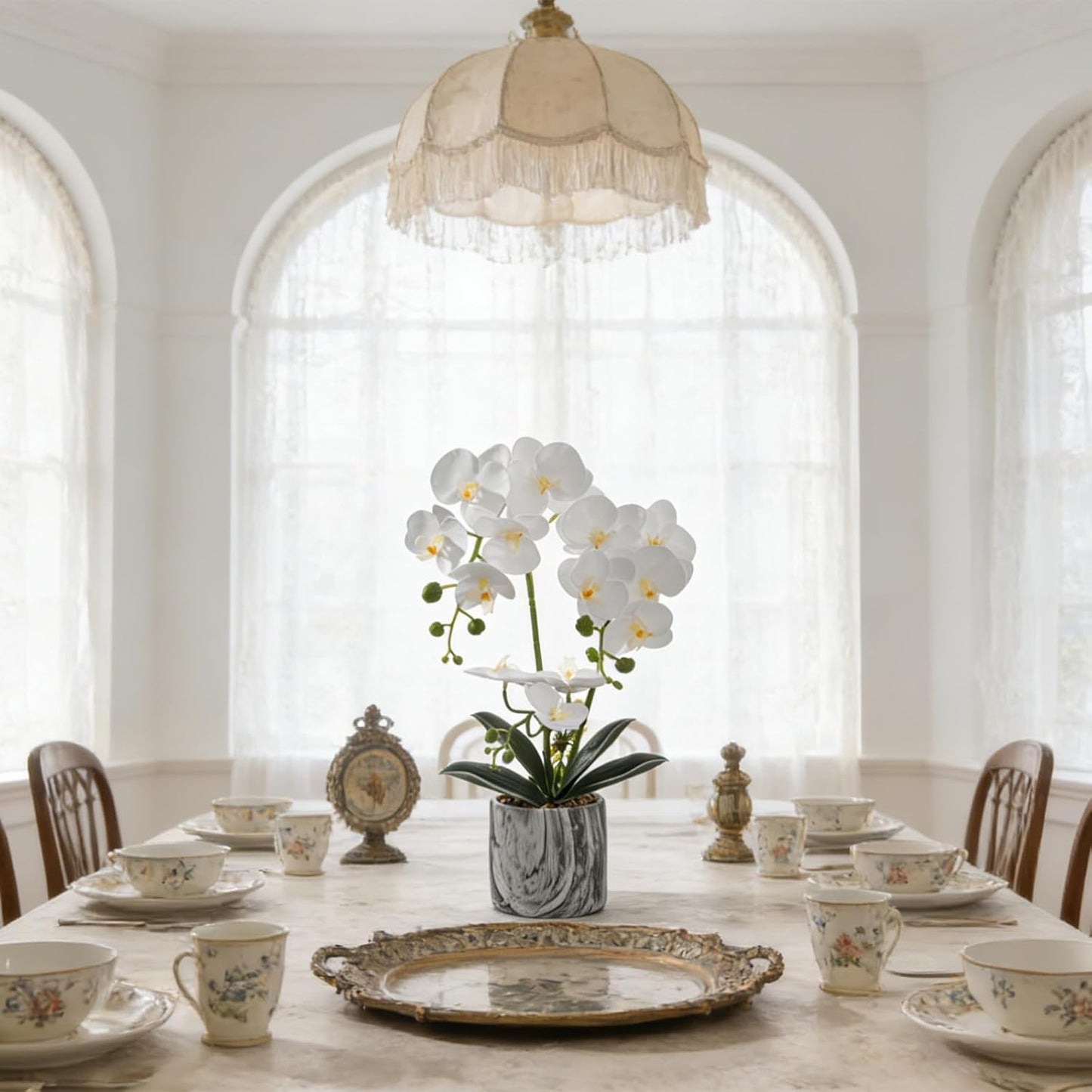 White Fake Orchids Flowers in Pot Bendable Faux Orchids Artificial Flowers Washable Silk Orchid Phalaenopsis Decor for Home Wedding Table Centerpiece Bathroom Office