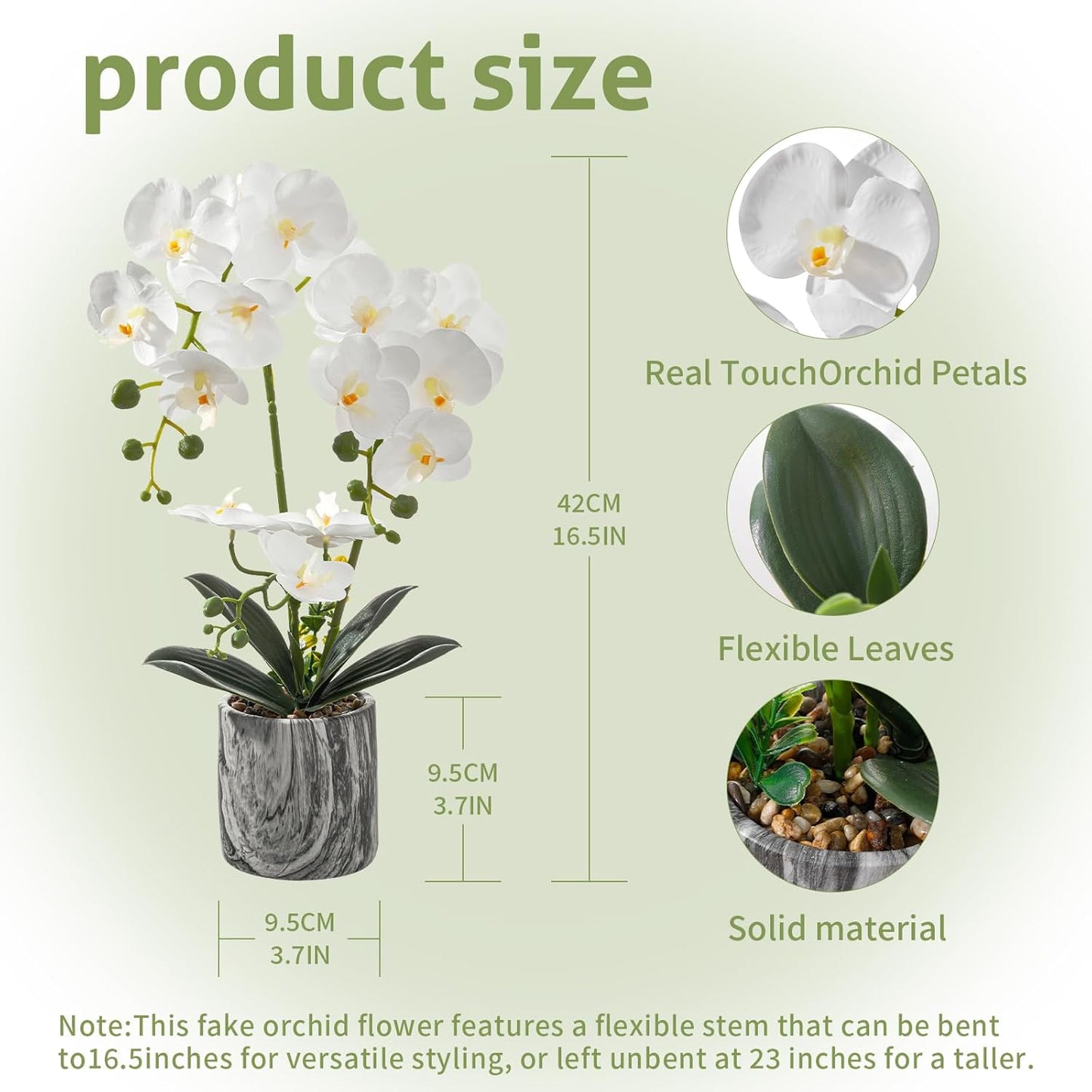 White Fake Orchids Flowers in Pot Bendable Faux Orchids Artificial Flowers Washable Silk Orchid Phalaenopsis Decor for Home Wedding Table Centerpiece Bathroom Office