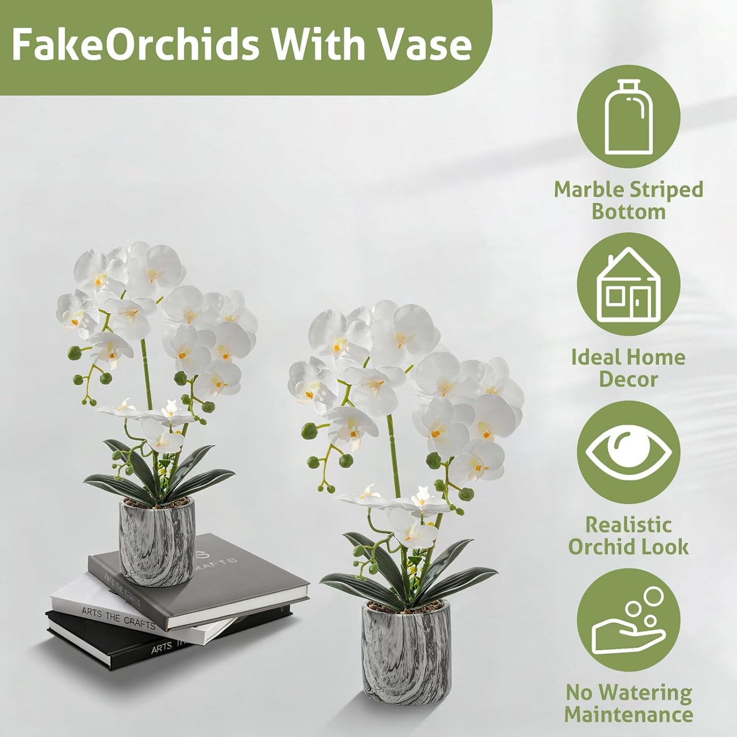 White Fake Orchids Flowers in Pot Bendable Faux Orchids Artificial Flowers Washable Silk Orchid Phalaenopsis Decor for Home Wedding Table Centerpiece Bathroom Office
