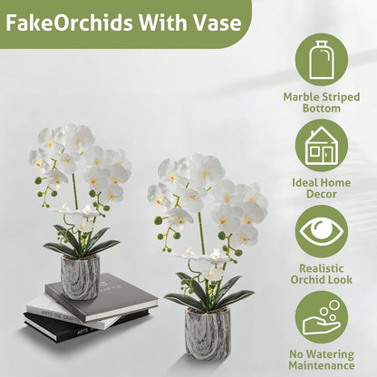 White Fake Orchids Flowers in Pot Bendable Faux Orchids Artificial Flowers Washable Silk Orchid Phalaenopsis Decor for Home Wedding Table Centerpiece Bathroom Office
