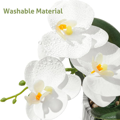 White Fake Orchids Flowers in Pot Bendable Faux Orchids Artificial Flowers Washable Silk Orchid Phalaenopsis Decor for Home Wedding Table Centerpiece Bathroom Office