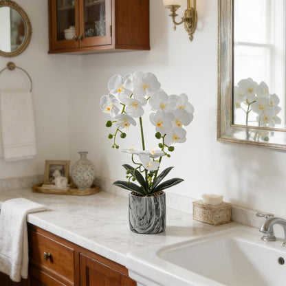 White Fake Orchids Flowers in Pot Bendable Faux Orchids Artificial Flowers Washable Silk Orchid Phalaenopsis Decor for Home Wedding Table Centerpiece Bathroom Office