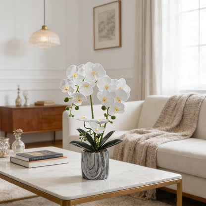 White Fake Orchids Flowers in Pot Bendable Faux Orchids Artificial Flowers Washable Silk Orchid Phalaenopsis Decor for Home Wedding Table Centerpiece Bathroom Office
