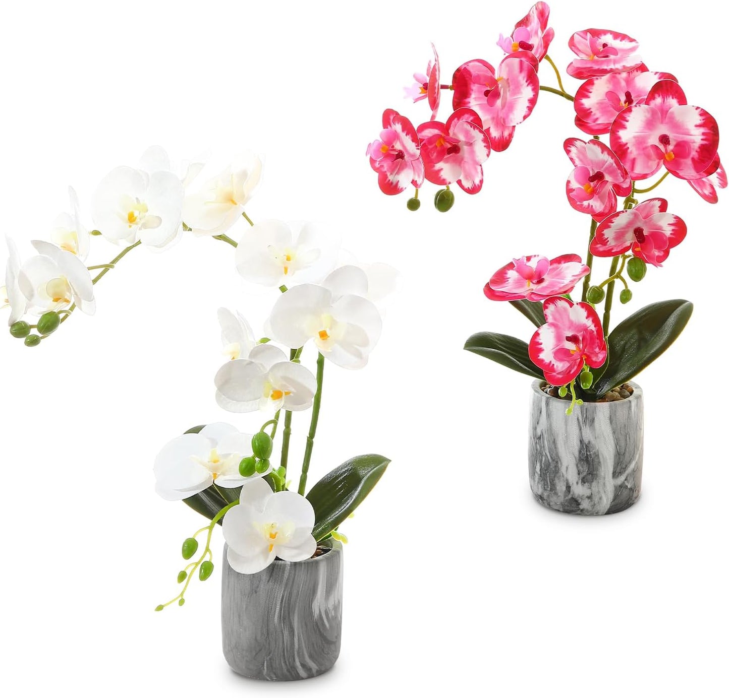 White Fake Orchids Flowers in Pot Bendable Faux Orchids Artificial Flowers Washable Silk Orchid Phalaenopsis Decor for Home Wedding Table Centerpiece Bathroom Office