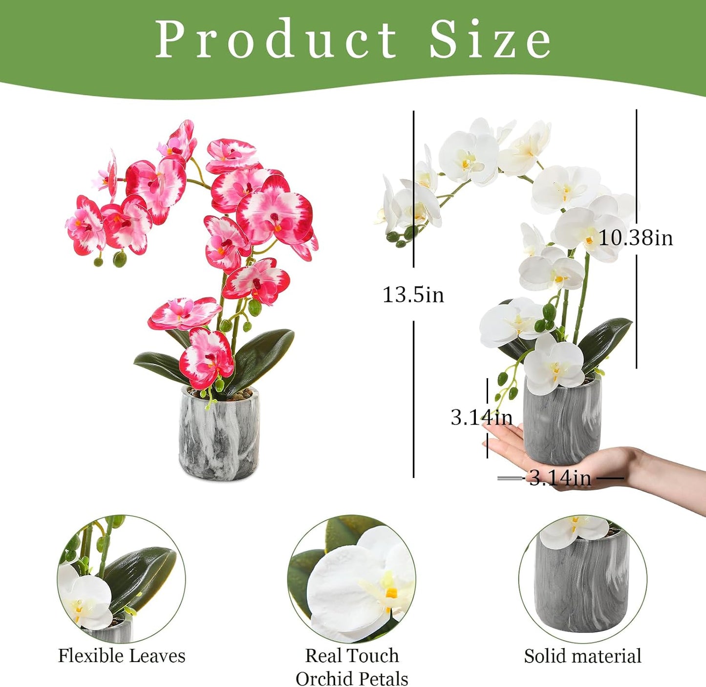 White Fake Orchids Flowers in Pot Bendable Faux Orchids Artificial Flowers Washable Silk Orchid Phalaenopsis Decor for Home Wedding Table Centerpiece Bathroom Office