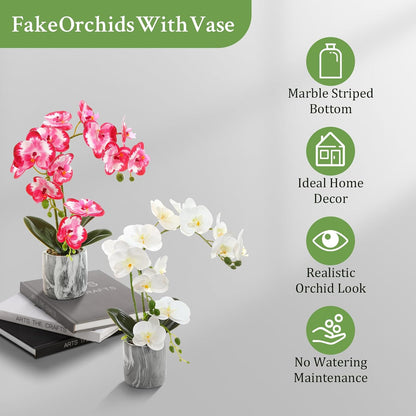 White Fake Orchids Flowers in Pot Bendable Faux Orchids Artificial Flowers Washable Silk Orchid Phalaenopsis Decor for Home Wedding Table Centerpiece Bathroom Office