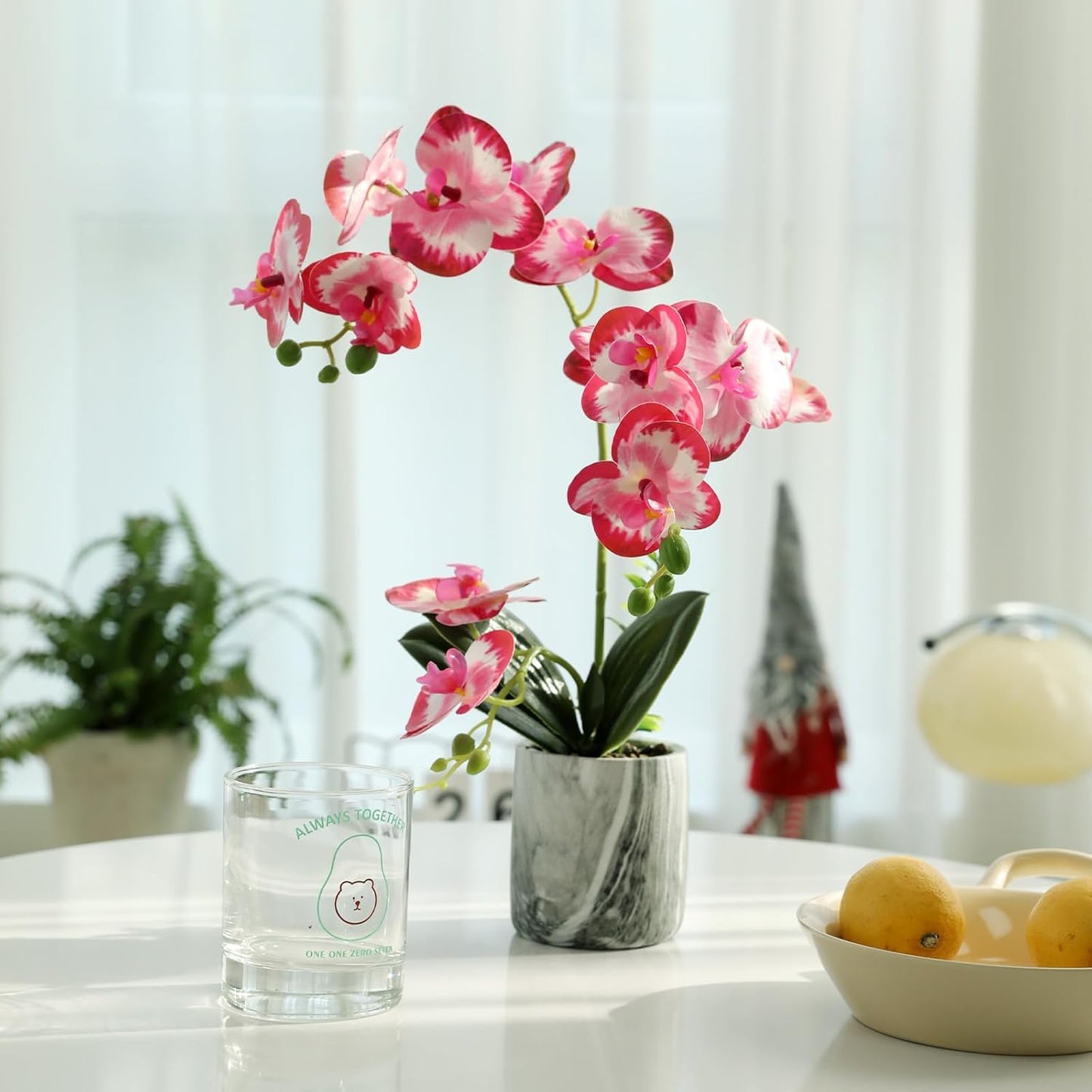 White Fake Orchids Flowers in Pot Bendable Faux Orchids Artificial Flowers Washable Silk Orchid Phalaenopsis Decor for Home Wedding Table Centerpiece Bathroom Office