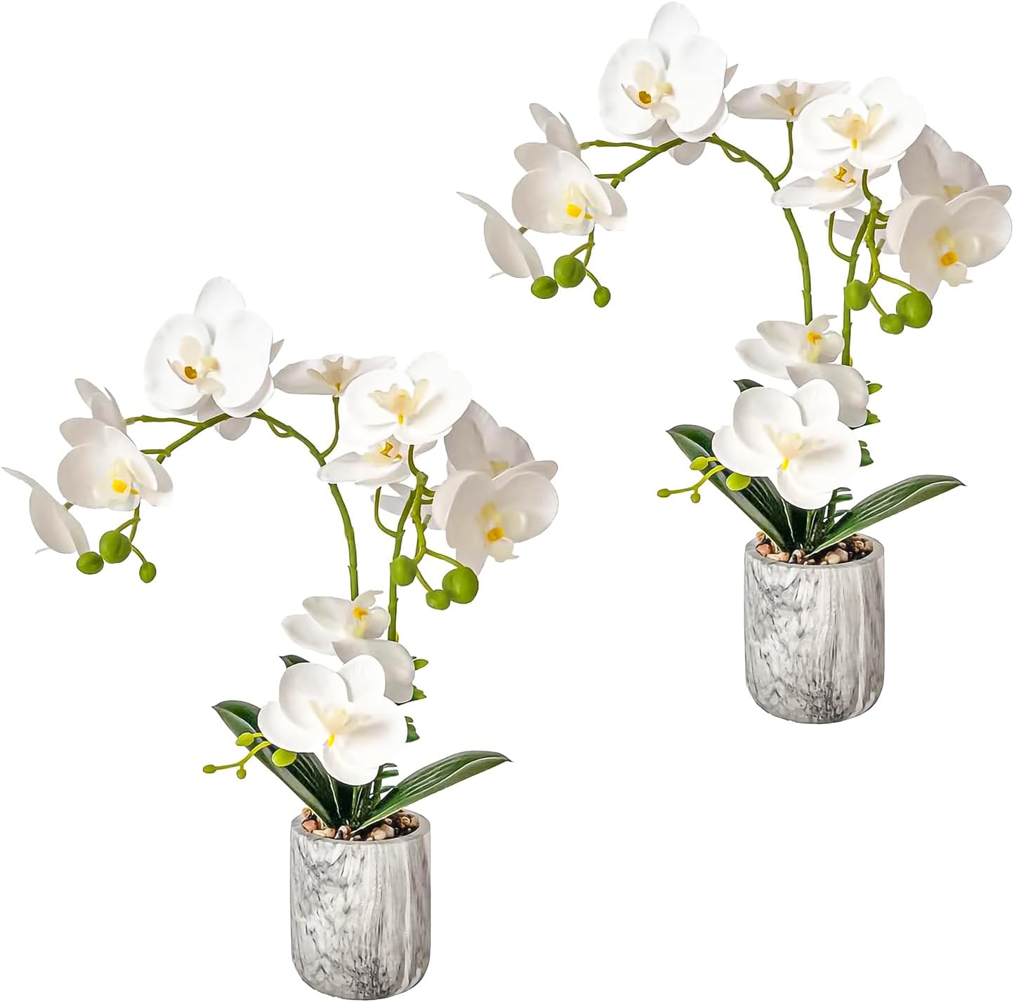 White Fake Orchids Flowers in Pot Bendable Faux Orchids Artificial Flowers Washable Silk Orchid Phalaenopsis Decor for Home Wedding Table Centerpiece Bathroom Office