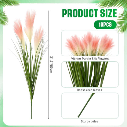 10 Pcs Artificial Lavender Outdoor 31.5" Tall Faux Flowers Grass Stems UV Resistant Fake Outdoor Plants for Porch Planter Garden Patio Front Door Home Wedding Decor