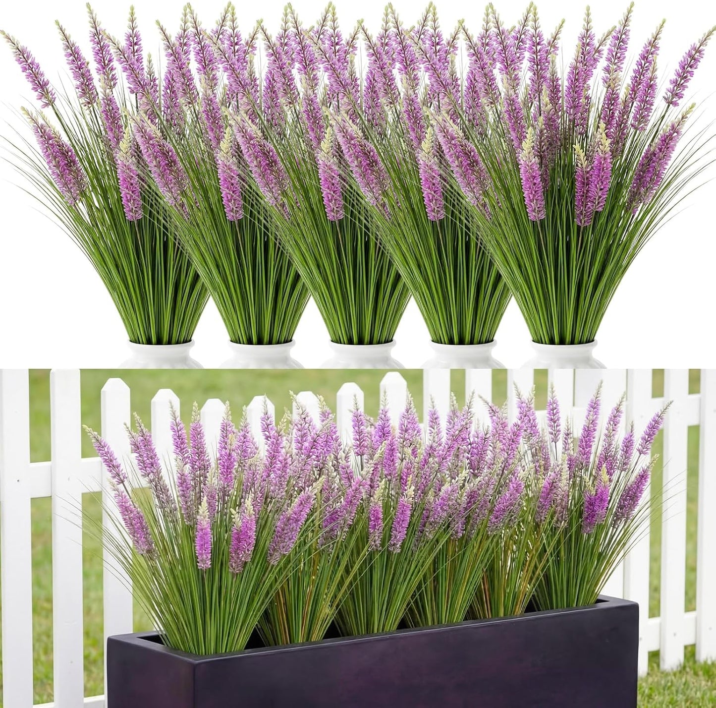 10 Pcs Artificial Lavender Outdoor 31.5" Tall Faux Flowers Grass Stems UV Resistant Fake Outdoor Plants for Porch Planter Garden Patio Front Door Home Wedding Decor