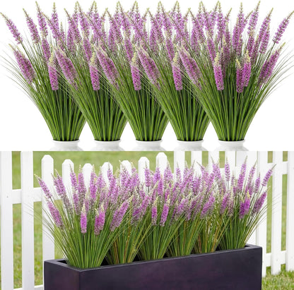 10 Pcs Artificial Lavender Outdoor 31.5" Tall Faux Flowers Grass Stems UV Resistant Fake Outdoor Plants for Porch Planter Garden Patio Front Door Home Wedding Decor