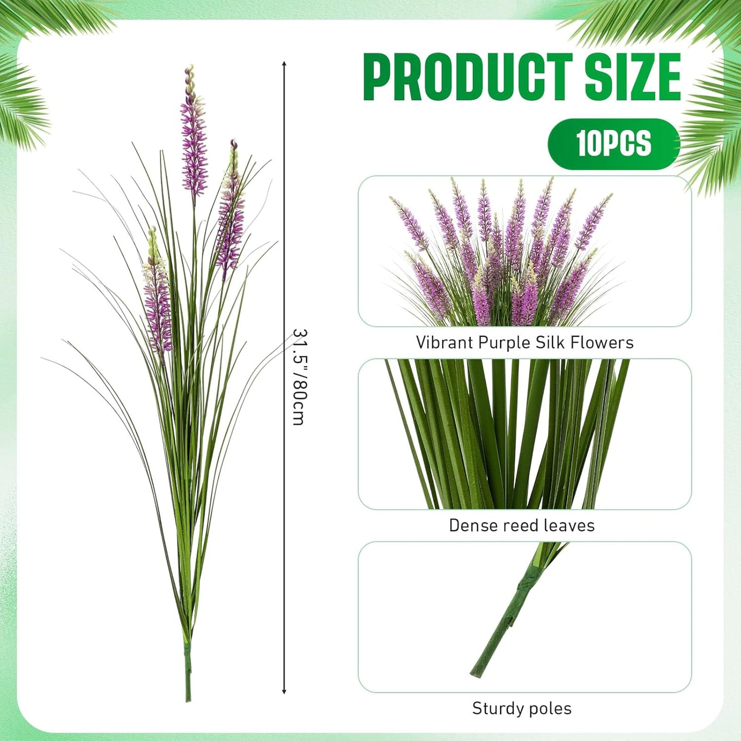 10 Pcs Artificial Lavender Outdoor 31.5" Tall Faux Flowers Grass Stems UV Resistant Fake Outdoor Plants for Porch Planter Garden Patio Front Door Home Wedding Decor
