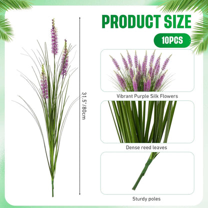 10 Pcs Artificial Lavender Outdoor 31.5" Tall Faux Flowers Grass Stems UV Resistant Fake Outdoor Plants for Porch Planter Garden Patio Front Door Home Wedding Decor