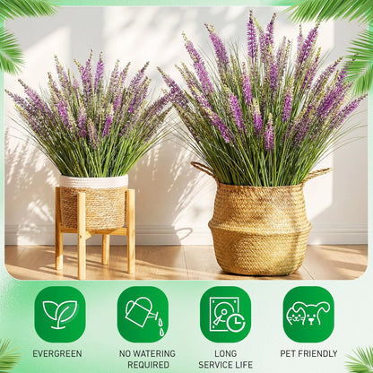 10 Pcs Artificial Lavender Outdoor 31.5" Tall Faux Flowers Grass Stems UV Resistant Fake Outdoor Plants for Porch Planter Garden Patio Front Door Home Wedding Decor
