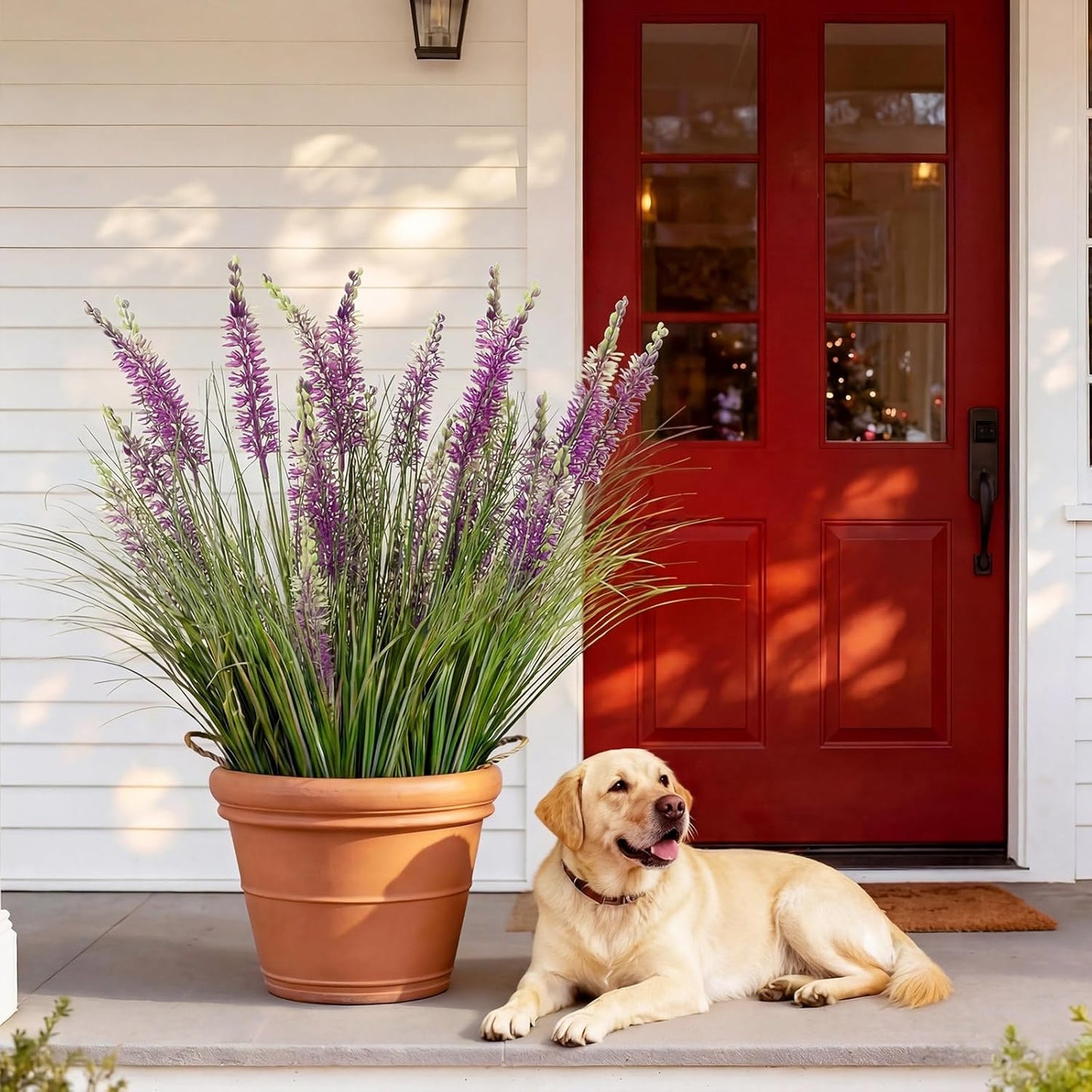 10 Pcs Artificial Lavender Outdoor 31.5" Tall Faux Flowers Grass Stems UV Resistant Fake Outdoor Plants for Porch Planter Garden Patio Front Door Home Wedding Decor