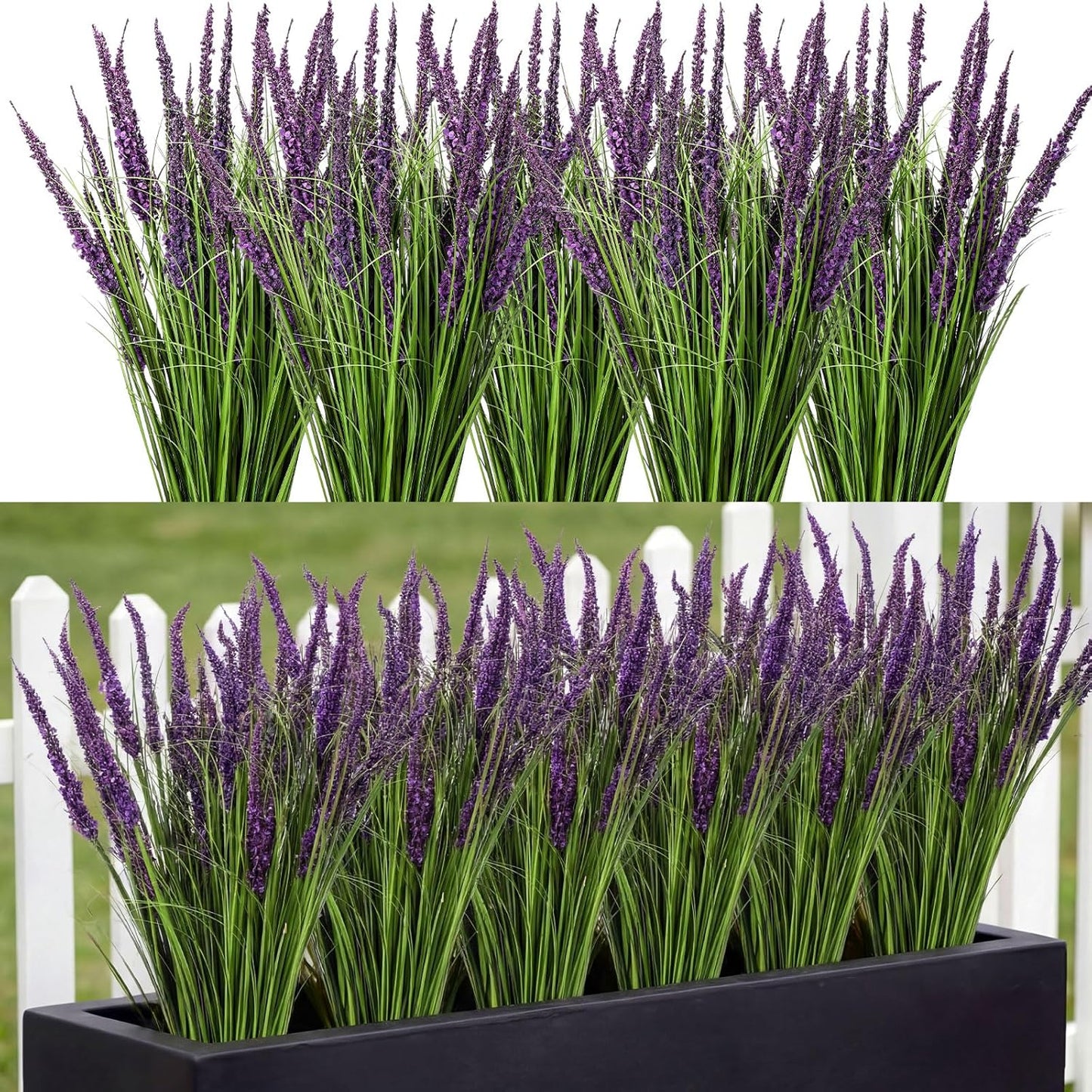 10 Pcs Artificial Lavender Outdoor 31.5" Tall Faux Flowers Grass Stems UV Resistant Fake Outdoor Plants for Porch Planter Garden Patio Front Door Home Wedding Decor