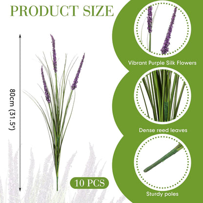 10 Pcs Artificial Lavender Outdoor 31.5" Tall Faux Flowers Grass Stems UV Resistant Fake Outdoor Plants for Porch Planter Garden Patio Front Door Home Wedding Decor