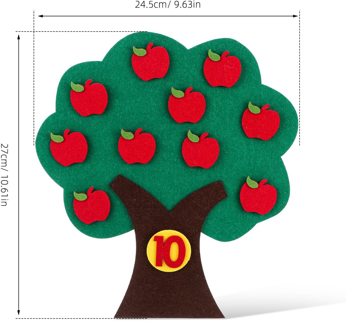 Felt Apple Tree Math Area Toy Educational Counting Game for Toddlers Preschool Early Childhood Learning with Mini Toy Apples 10.6 Inch