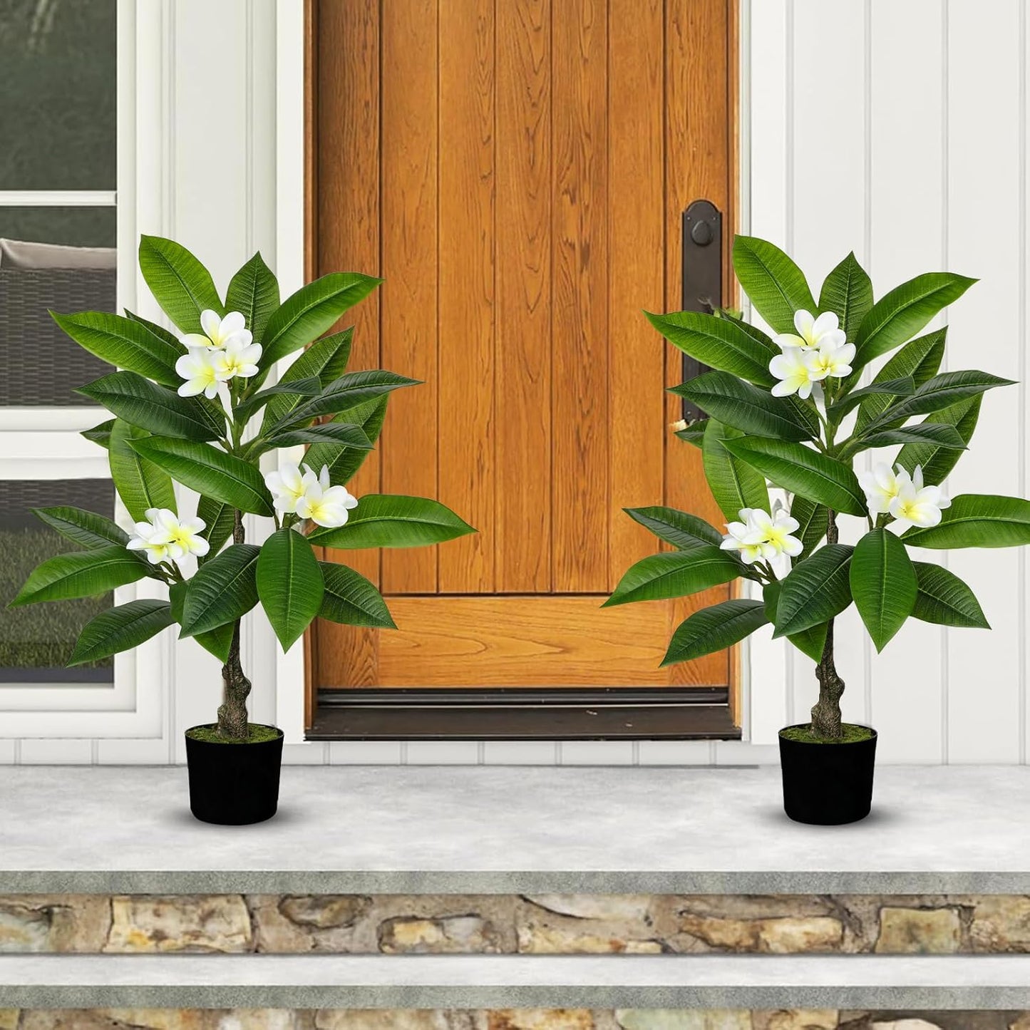 Artificial Plants Indoor 26.77'' Fake Tropical Plumeria Flowers Tree Plants in Black Pot, Hawaiian Yellow Plumeria Faux Frangipani Tree Floor Plant for Home Office Wedding Decor