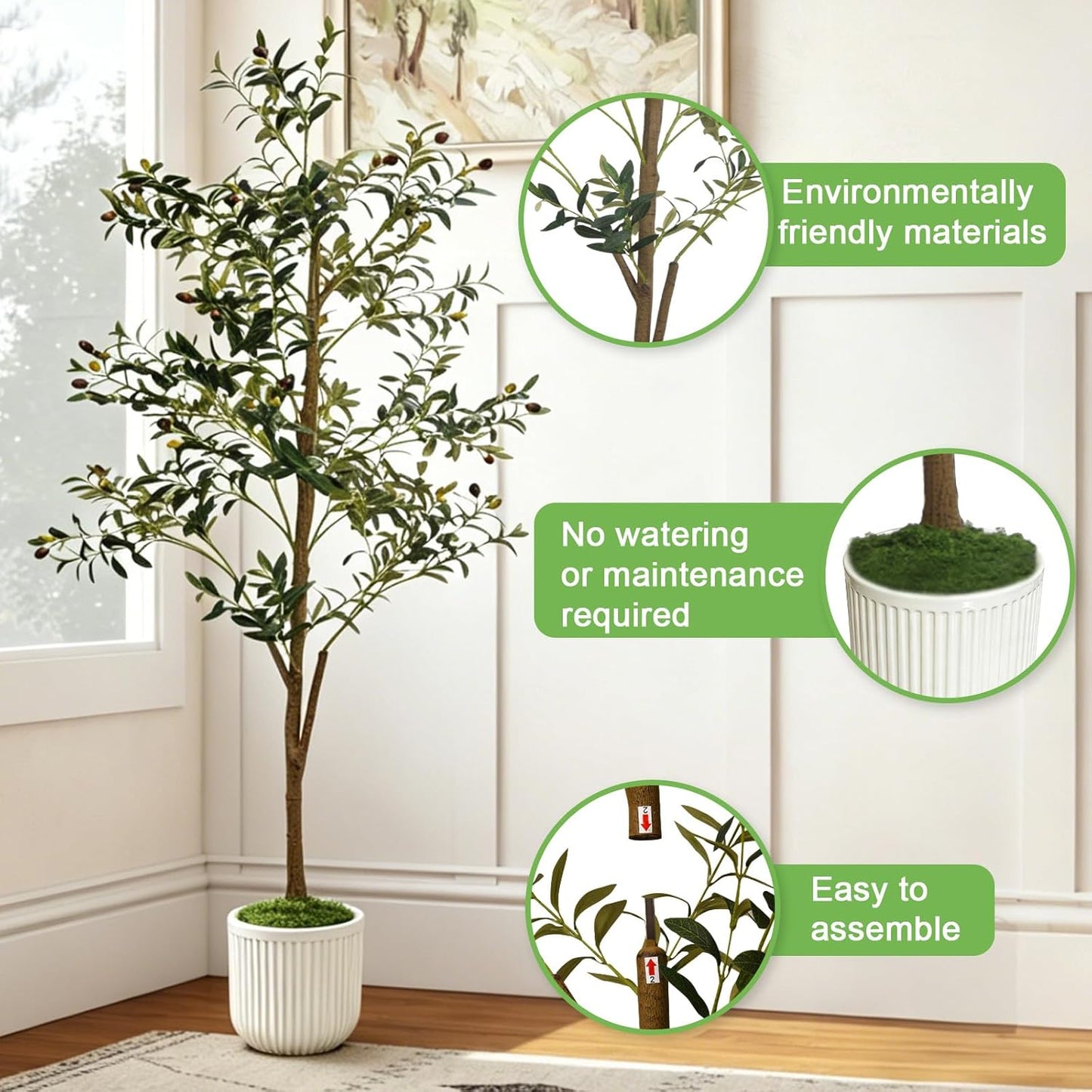 6FT Artificial Olive Tree Indoor Faux Olive Trees with Flower Pot Panda Toy | Branches and Fruits, Suitable for Interior Home, Outdoor Patio, and Office, Comes with Cute Panda Ornament Gift,Does not fade