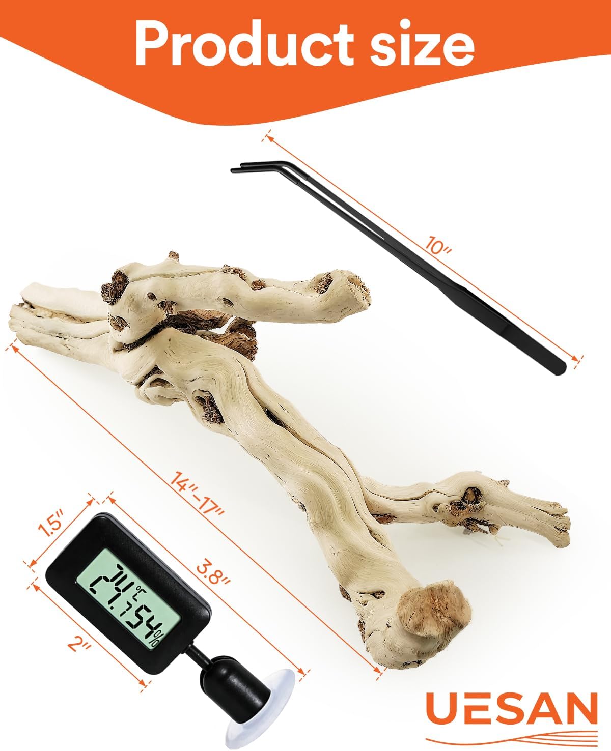 3Pcs Bearded Dragon Wood Branch, Large 14-17 Inch Reptile Wood Logs for ClimbingTerrarium Habitat Decor for Geckos, Chameleons, Frogs & Spiders