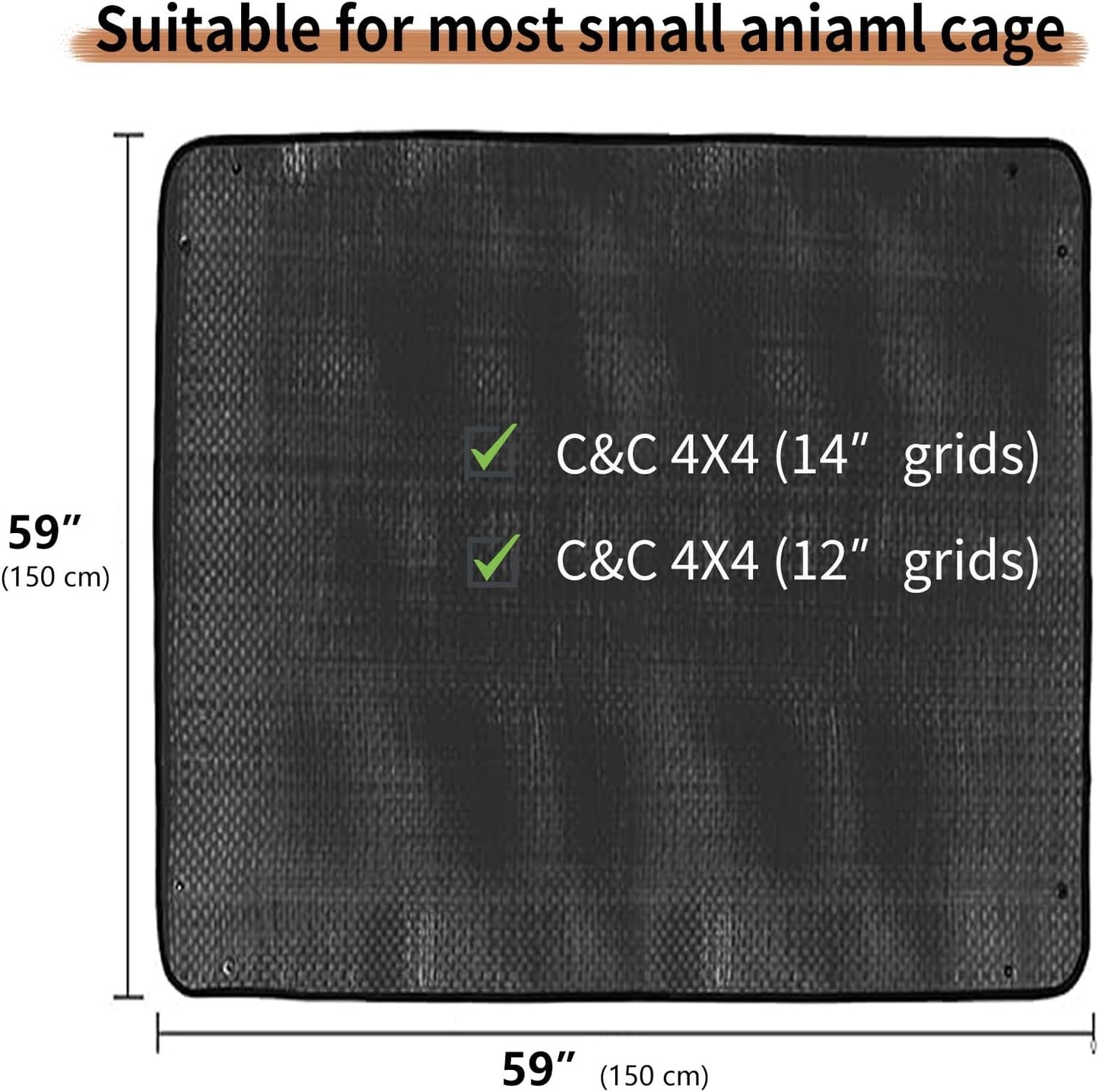 Waterproof Pet Playpen Mat 59"x39" (Black) – Washable and Reusable Cage Liner Tarp for Rabbit, Guinea Pig, Ferret, and Small Animal Habitat Protection