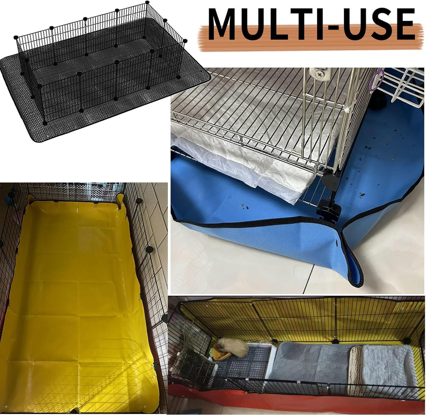 Waterproof Pet Playpen Mat 59"x39" (Black) – Washable and Reusable Cage Liner Tarp for Rabbit, Guinea Pig, Ferret, and Small Animal Habitat Protection