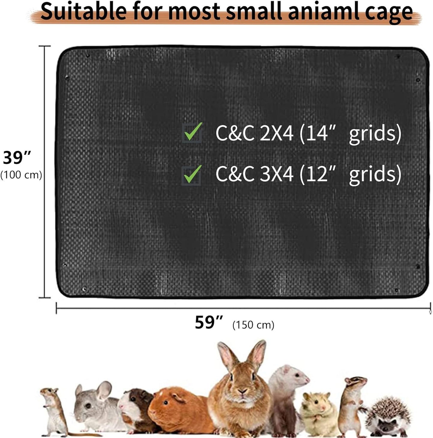 Waterproof Pet Playpen Mat 59"x39" (Black) – Washable and Reusable Cage Liner Tarp for Rabbit, Guinea Pig, Ferret, and Small Animal Habitat Protection