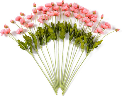 22.4" Realistic Artificial Silk Poppy Flowers Stems (12, Red) | 12-pack 22.4" realistic artificial silk poppy flowers. Silk petals perfect for romantic gifts & holiday tributes.