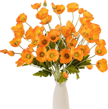 22.4" Realistic Artificial Silk Poppy Flowers Stems (12, Red) | 12-pack 22.4" realistic artificial silk poppy flowers. Silk petals perfect for romantic gifts & holiday tributes.