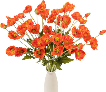 22.4" Realistic Artificial Silk Poppy Flowers Stems (12, Red) | 12-pack 22.4" realistic artificial silk poppy flowers. Silk petals perfect for romantic gifts & holiday tributes.